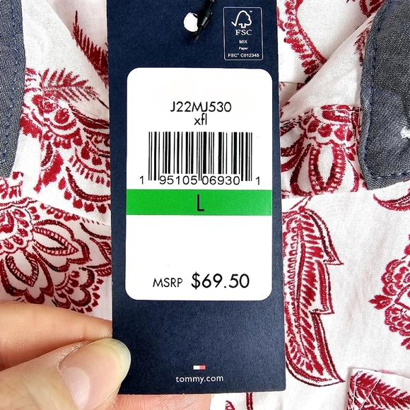 Tommy Hilfiger Red & White Floral Button Front Shirt NWT - Picture 4 of 11